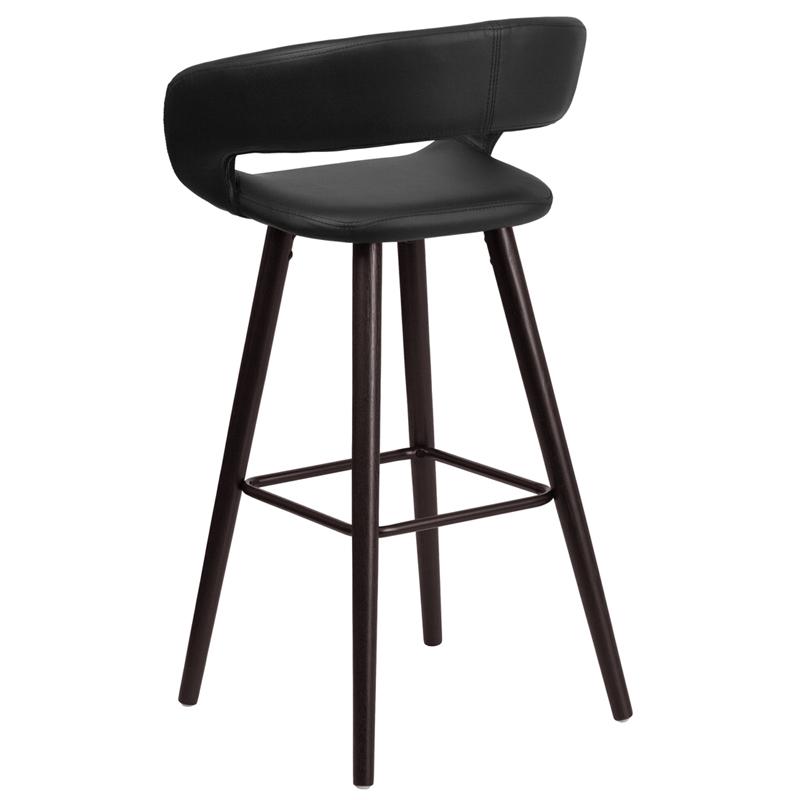 Brynn Series 29'' High Contemporary Cappuccino Wood Barstool In Black Vinyl By Flash Furniture | Bar Stools | Modishstore - 3