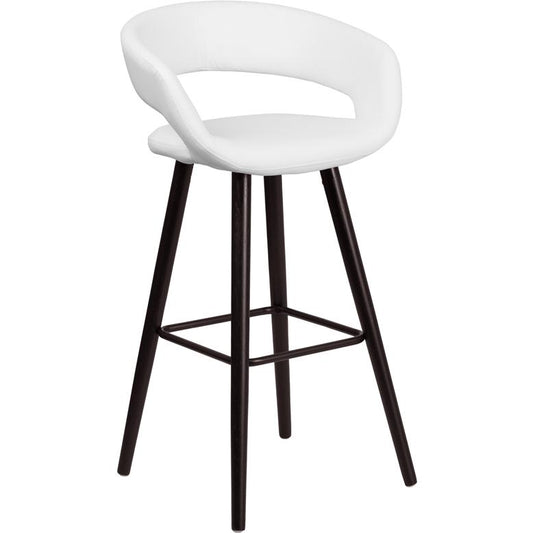 Brynn Series 29'' High Contemporary Cappuccino Wood Barstool In White Vinyl By Flash Furniture | Bar Stools | Modishstore