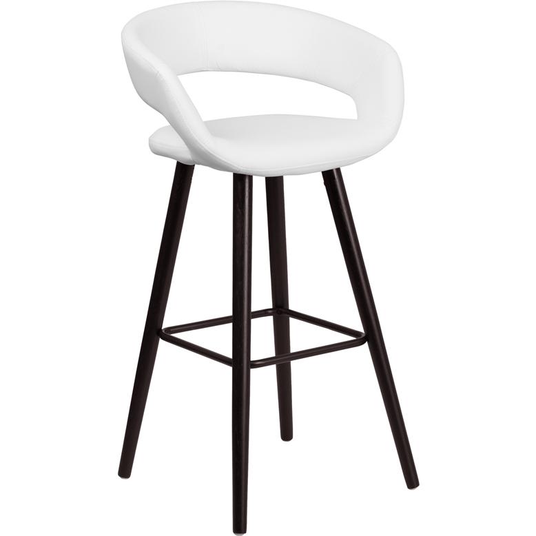 Brynn Series 29'' High Contemporary Cappuccino Wood Barstool In White Vinyl By Flash Furniture | Bar Stools | Modishstore - 1