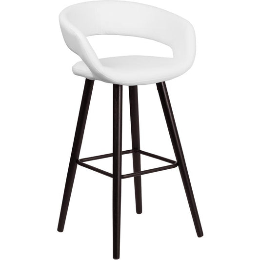 Brynn Series 29'' High Contemporary Cappuccino Wood Barstool In White Vinyl By Flash Furniture | Bar Stools | Modishstore - 1