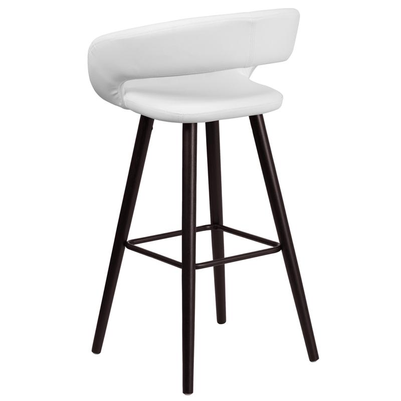 Brynn Series 29'' High Contemporary Cappuccino Wood Barstool In White Vinyl By Flash Furniture | Bar Stools | Modishstore - 3
