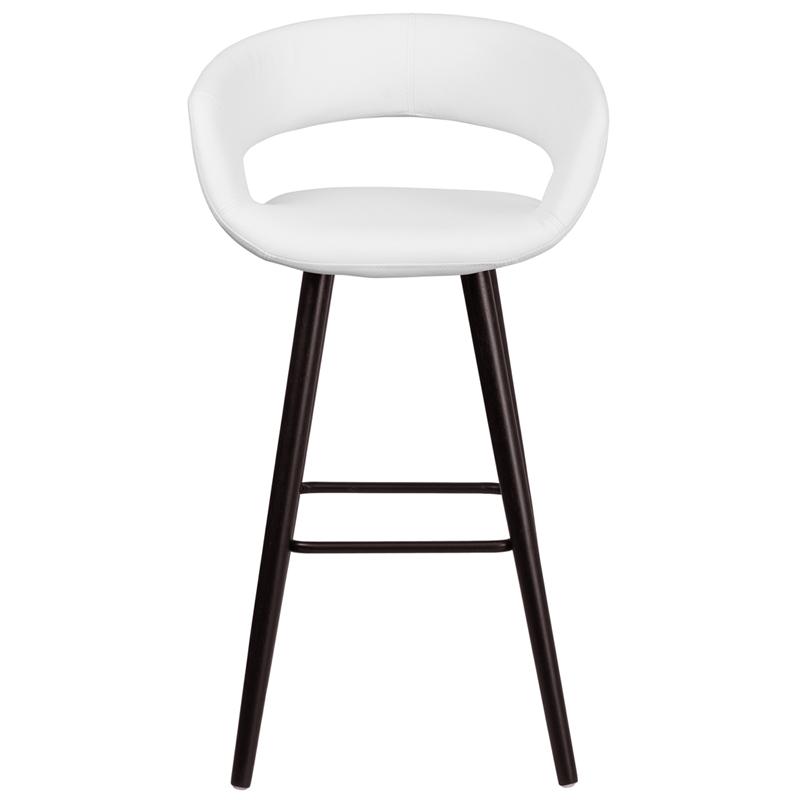 Brynn Series 29'' High Contemporary Cappuccino Wood Barstool In White Vinyl By Flash Furniture | Bar Stools | Modishstore - 4