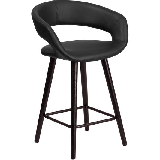 Brynn Series 23.75'' High Contemporary Cappuccino Wood Counter Height Stool In Black Vinyl By Flash Furniture | Bar Stools | Modishstore