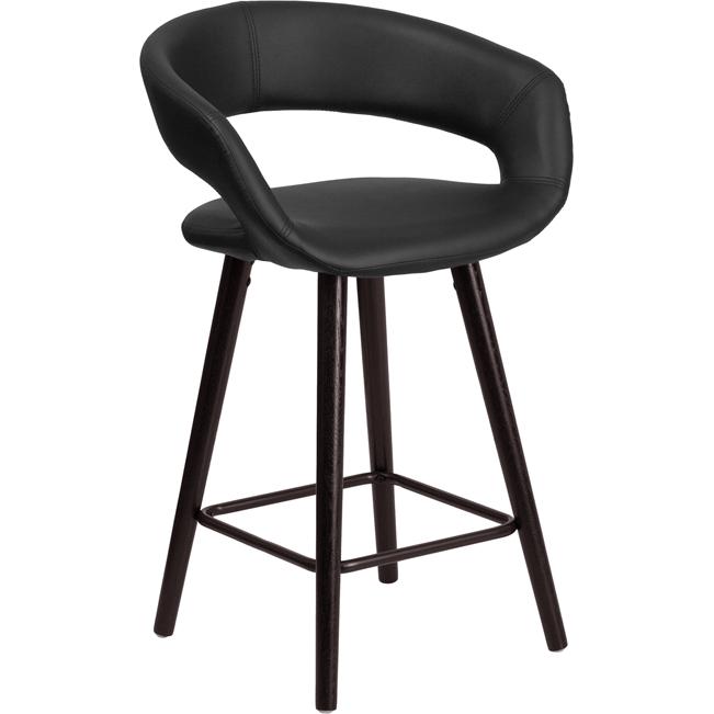 Brynn Series 23.75'' High Contemporary Cappuccino Wood Counter Height Stool In Black Vinyl By Flash Furniture | Bar Stools | Modishstore - 1