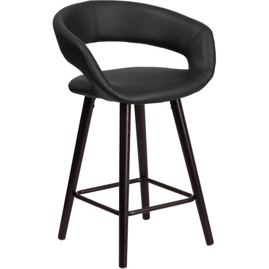 Brynn Series 23.75'' High Contemporary Cappuccino Wood Counter Height Stool In Black Vinyl By Flash Furniture | Bar Stools | Modishstore - 1