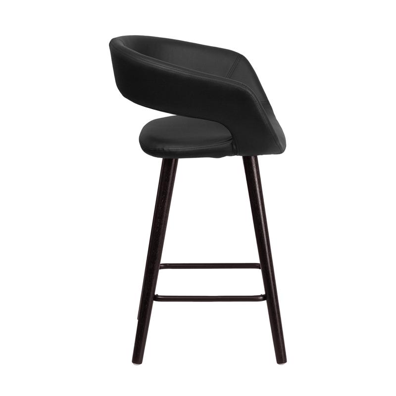Brynn Series 23.75'' High Contemporary Cappuccino Wood Counter Height Stool In Black Vinyl By Flash Furniture | Bar Stools | Modishstore - 2