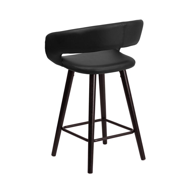 Brynn Series 23.75'' High Contemporary Cappuccino Wood Counter Height Stool In Black Vinyl By Flash Furniture | Bar Stools | Modishstore - 3