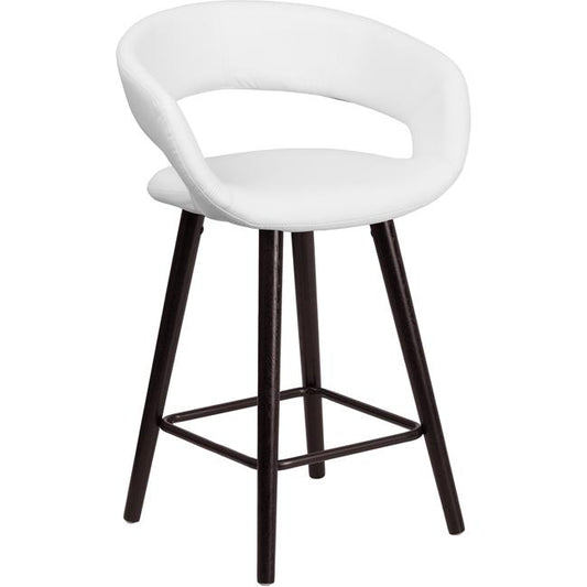 Brynn Series 23.75'' High Contemporary Cappuccino Wood Counter Height Stool In White Vinyl By Flash Furniture | Bar Stools | Modishstore