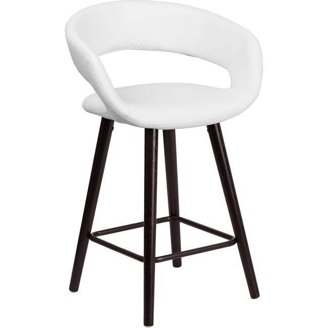 Brynn Series 23.75'' High Contemporary Cappuccino Wood Counter Height Stool In White Vinyl By Flash Furniture | Bar Stools | Modishstore - 1