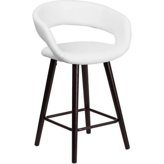 Brynn Series 23.75'' High Contemporary Cappuccino Wood Counter Height Stool In White Vinyl By Flash Furniture | Bar Stools | Modishstore - 1