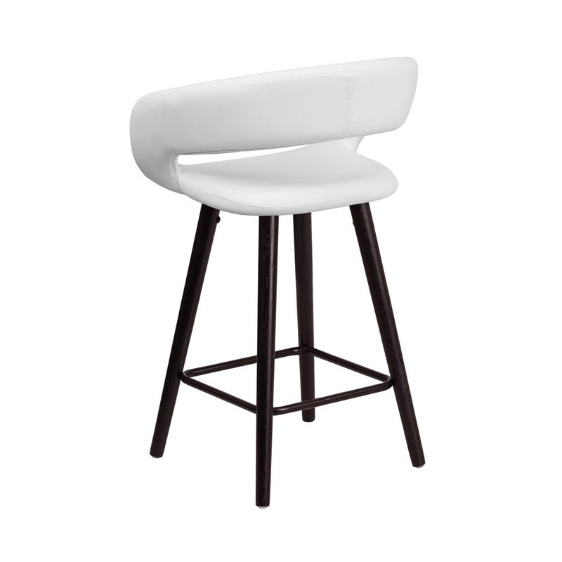 Brynn Series 23.75'' High Contemporary Cappuccino Wood Counter Height Stool In White Vinyl By Flash Furniture | Bar Stools | Modishstore - 3