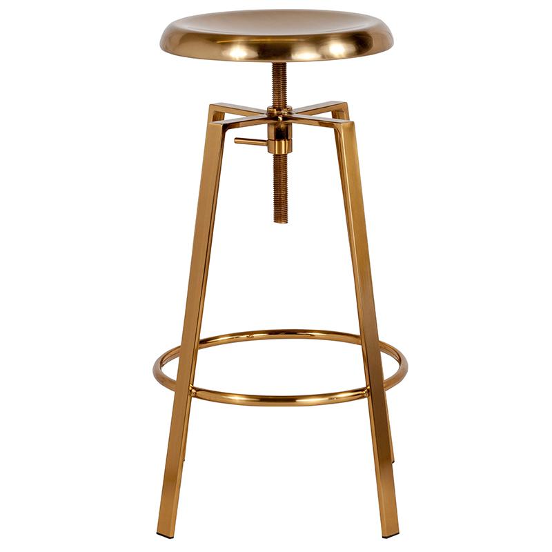 Toledo Industrial Style Barstool With Swivel Lift Adjustable Height Seat In Gold Finish By Flash Furniture | Bar Stools | Modishstore - 2