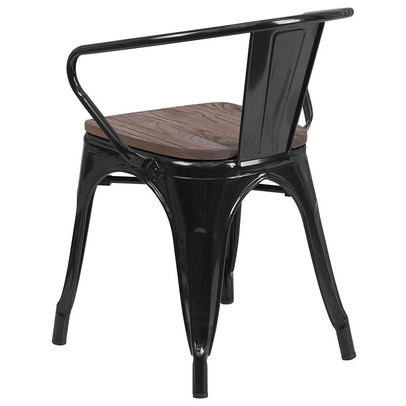 Black Metal Chair With Wood Seat And Arms By Flash Furniture | Dining Chairs | Modishstore - 3