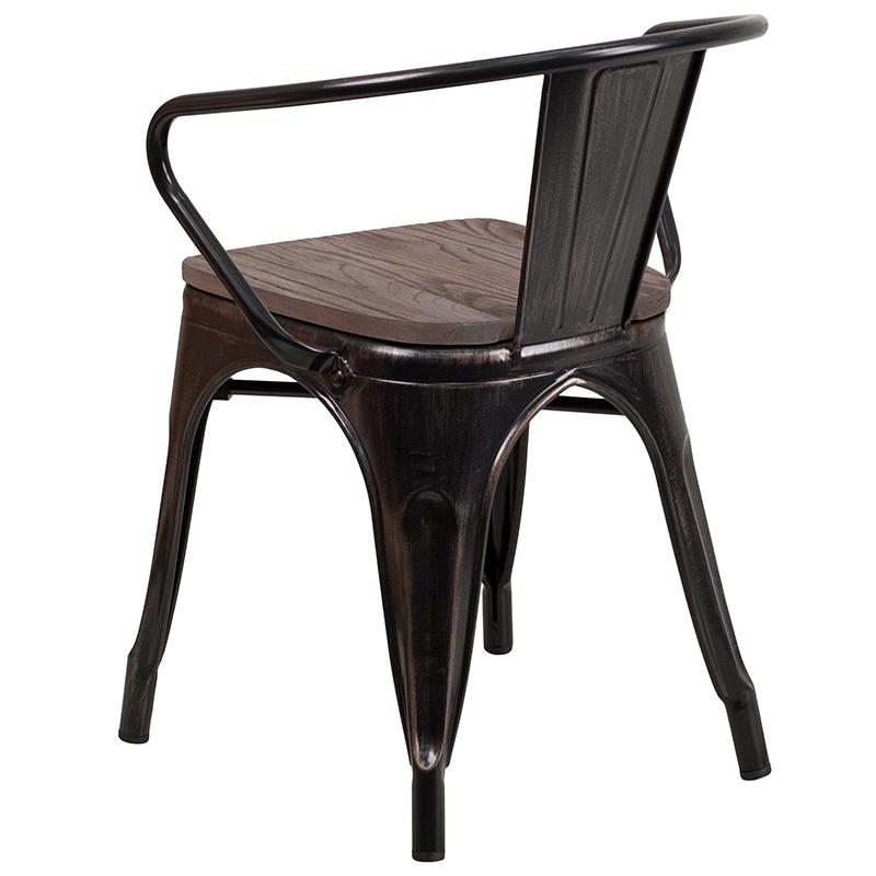 Black-Antique Gold Metal Chair With Wood Seat And Arms By Flash Furniture | Dining Chairs | Modishstore - 3