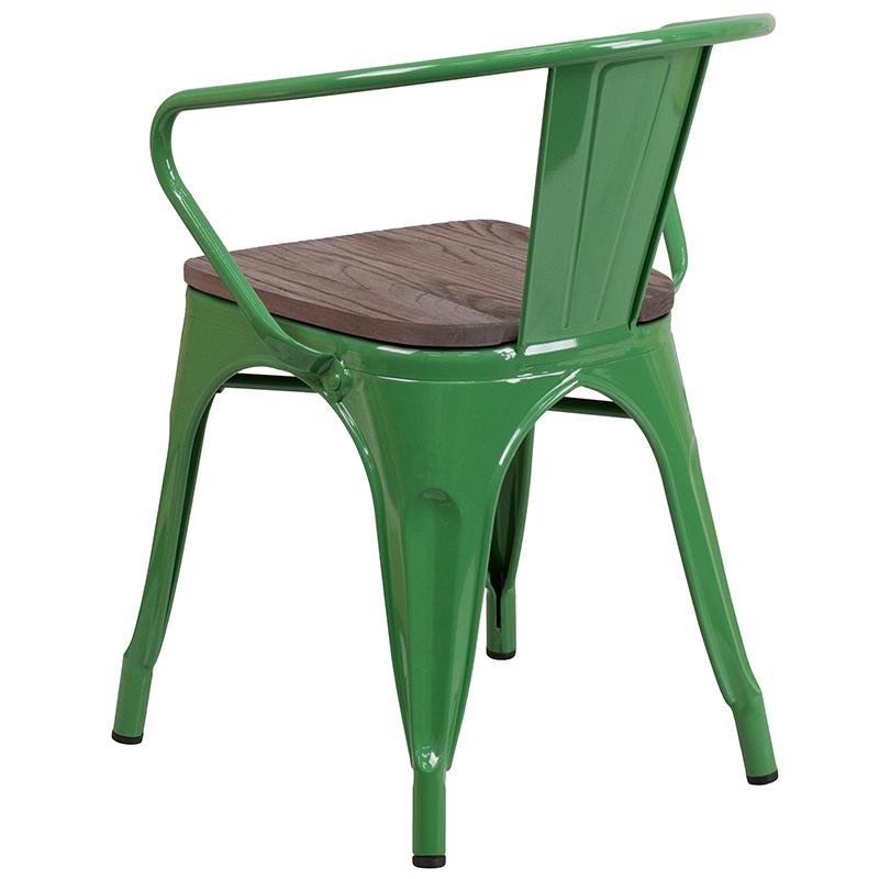 Green Metal Chair With Wood Seat And Arms By Flash Furniture | Dining Chairs | Modishstore - 3