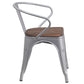 Silver Metal Chair With Wood Seat And Arms By Flash Furniture | Dining Chairs | Modishstore - 2
