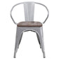 Silver Metal Chair With Wood Seat And Arms By Flash Furniture | Dining Chairs | Modishstore - 4