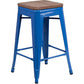 24" High Backless Blue Metal Counter Height Stool With Square Wood Seat By Flash Furniture | Bar Stools | Modishstore