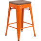 24" High Backless Orange Metal Counter Height Stool With Square Wood Seat By Flash Furniture | Bar Stools | Modishstore