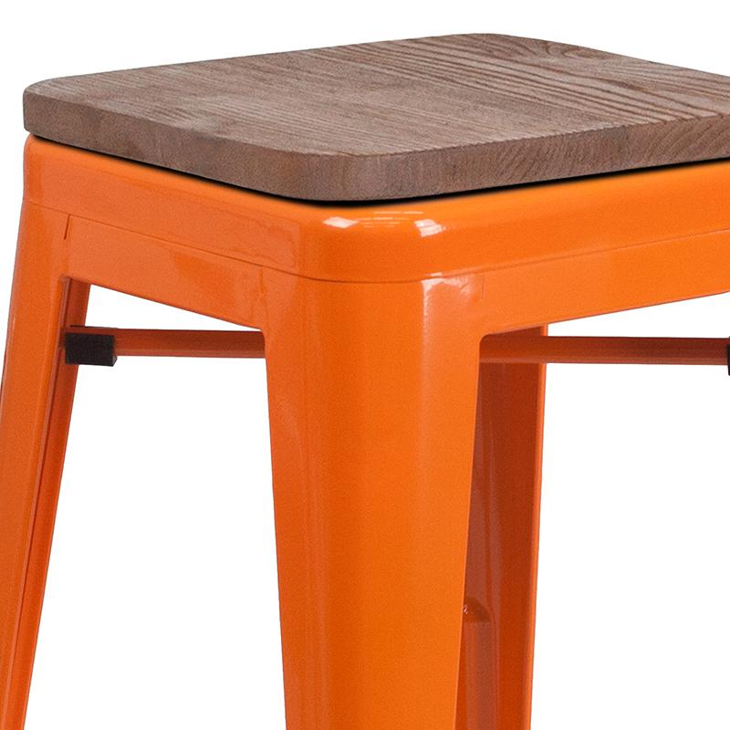24" High Backless Orange Metal Counter Height Stool With Square Wood Seat By Flash Furniture | Bar Stools | Modishstore - 2