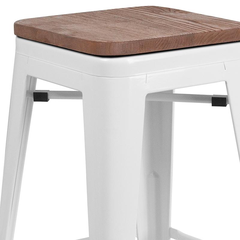 24" High Backless White Metal Counter Height Stool With Square Wood Seat By Flash Furniture | Bar Stools | Modishstore - 2