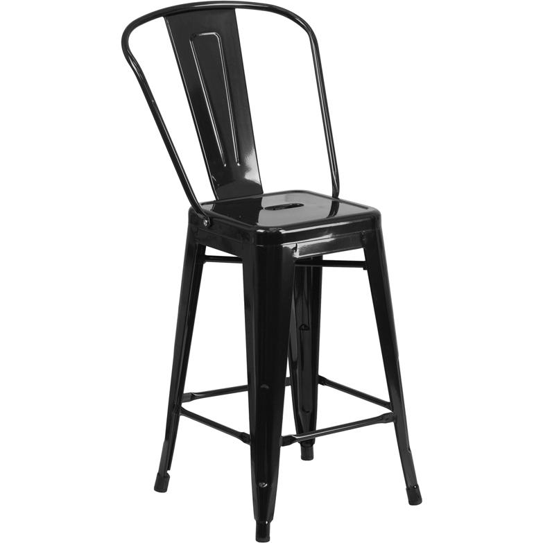 Commercial Grade 24" High Black Metal Indoor-Outdoor Counter Height Stool With Removable Back By Flash Furniture | Dining Chairs | Modishstore - 1