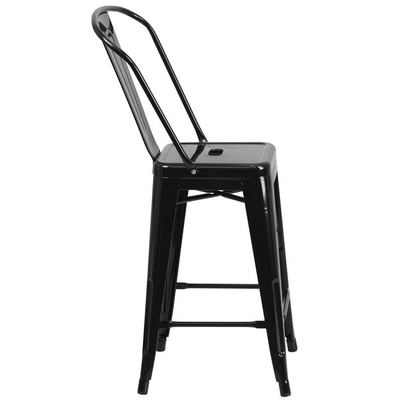 Commercial Grade 24" High Black Metal Indoor-Outdoor Counter Height Stool With Removable Back By Flash Furniture | Dining Chairs | Modishstore - 2