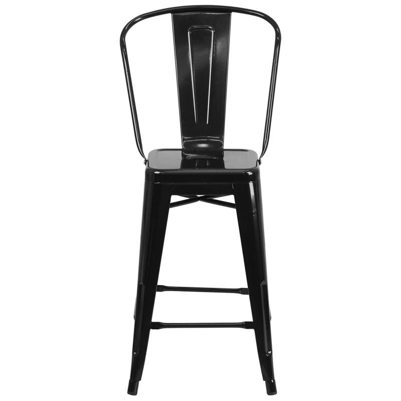 Commercial Grade 24" High Black Metal Indoor-Outdoor Counter Height Stool With Removable Back By Flash Furniture | Dining Chairs | Modishstore - 4