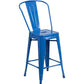 Commercial Grade 24" High Blue Metal Indoor-Outdoor Counter Height Stool With Removable Back By Flash Furniture | Dining Chairs | Modishstore