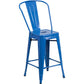 Commercial Grade 24" High Blue Metal Indoor-Outdoor Counter Height Stool With Removable Back By Flash Furniture | Dining Chairs | Modishstore - 1