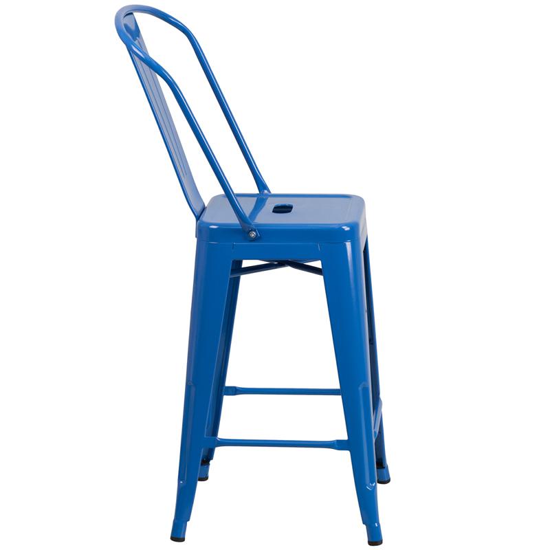 Commercial Grade 24" High Blue Metal Indoor-Outdoor Counter Height Stool With Removable Back By Flash Furniture | Dining Chairs | Modishstore - 2
