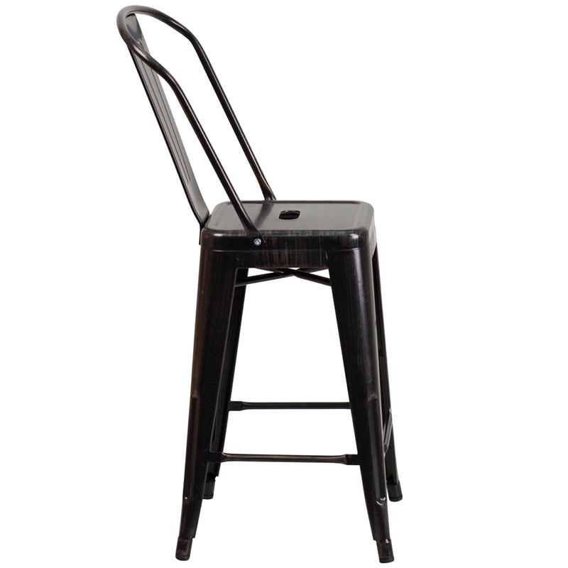 Commercial Grade 24" High Black-Antique Gold Metal Indoor-Outdoor Counter Height Stool With Removable Back By Flash Furniture | Dining Chairs | Modishstore - 2