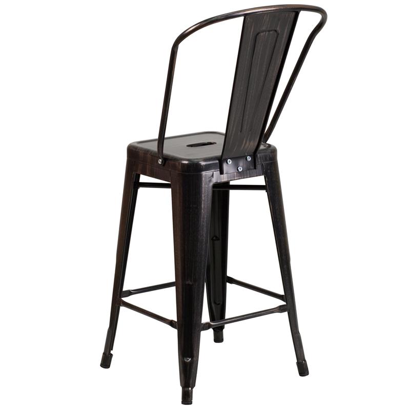 Commercial Grade 24" High Black-Antique Gold Metal Indoor-Outdoor Counter Height Stool With Removable Back By Flash Furniture | Dining Chairs | Modishstore - 3