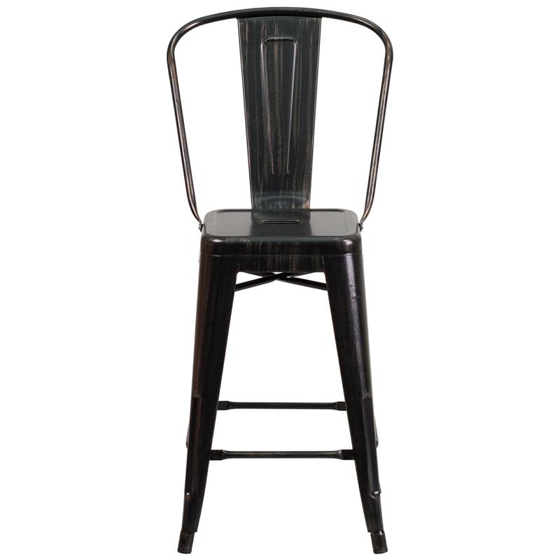 Commercial Grade 24" High Black-Antique Gold Metal Indoor-Outdoor Counter Height Stool With Removable Back By Flash Furniture | Dining Chairs | Modishstore - 4