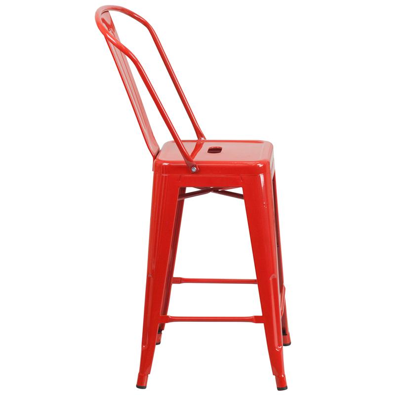 Commercial Grade 24" High Red Metal Indoor-Outdoor Counter Height Stool With Removable Back By Flash Furniture | Dining Chairs | Modishstore - 2