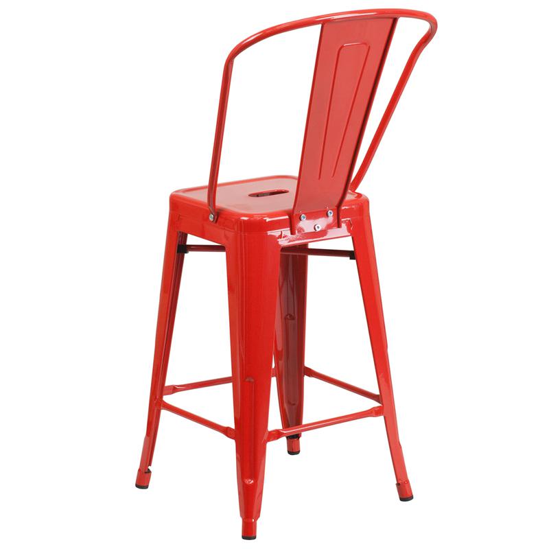 Commercial Grade 24" High Red Metal Indoor-Outdoor Counter Height Stool With Removable Back By Flash Furniture | Dining Chairs | Modishstore - 3
