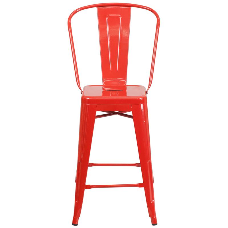 Commercial Grade 24" High Red Metal Indoor-Outdoor Counter Height Stool With Removable Back By Flash Furniture | Dining Chairs | Modishstore - 4
