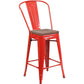24" High Red Metal Counter Height Stool With Back And Wood Seat By Flash Furniture | Bar Stools | Modishstore - 1
