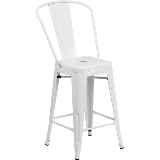 Commercial Grade 24" High White Metal Indoor-Outdoor Counter Height Stool With Removable Back By Flash Furniture | Dining Chairs | Modishstore - 1