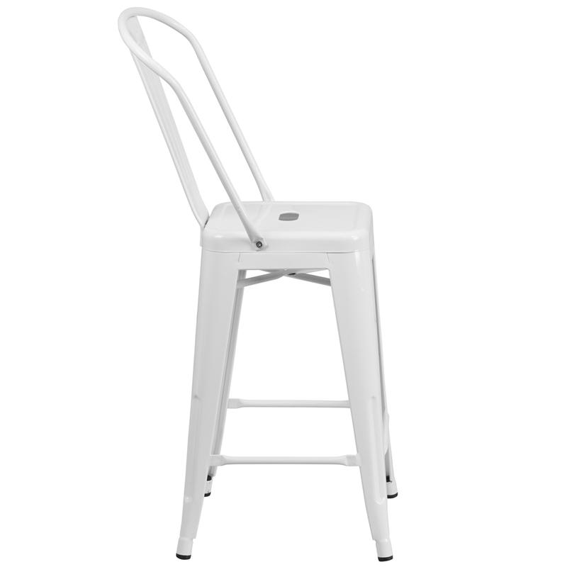 Commercial Grade 24" High White Metal Indoor-Outdoor Counter Height Stool With Removable Back By Flash Furniture | Dining Chairs | Modishstore - 2