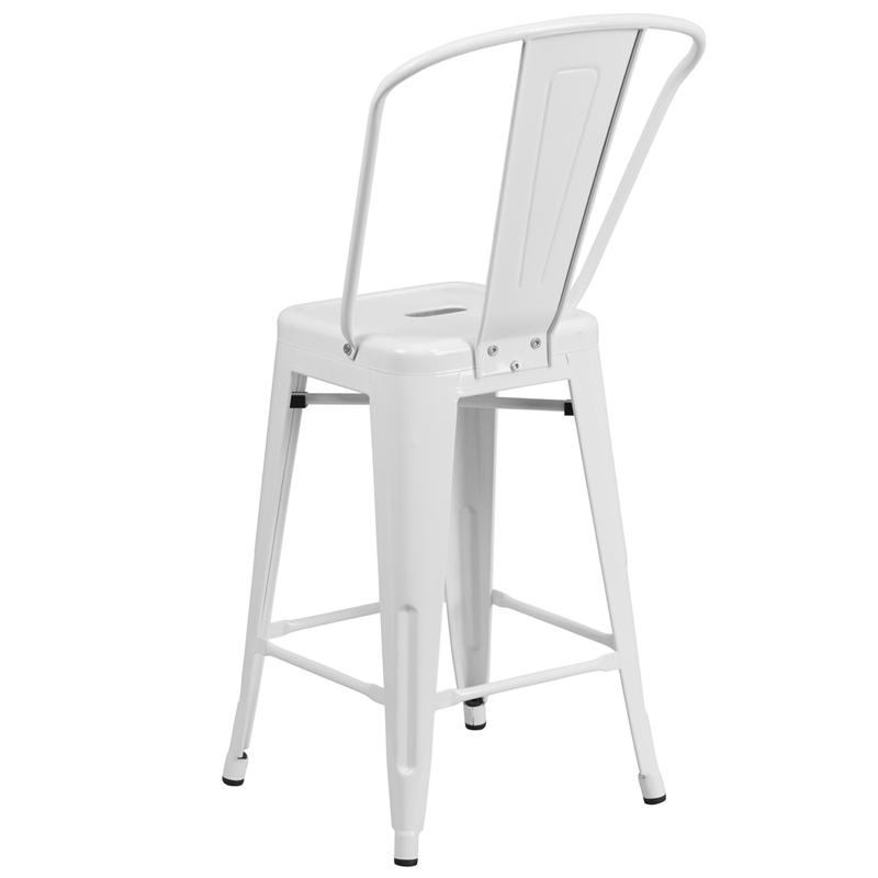 Commercial Grade 24" High White Metal Indoor-Outdoor Counter Height Stool With Removable Back By Flash Furniture | Dining Chairs | Modishstore - 3