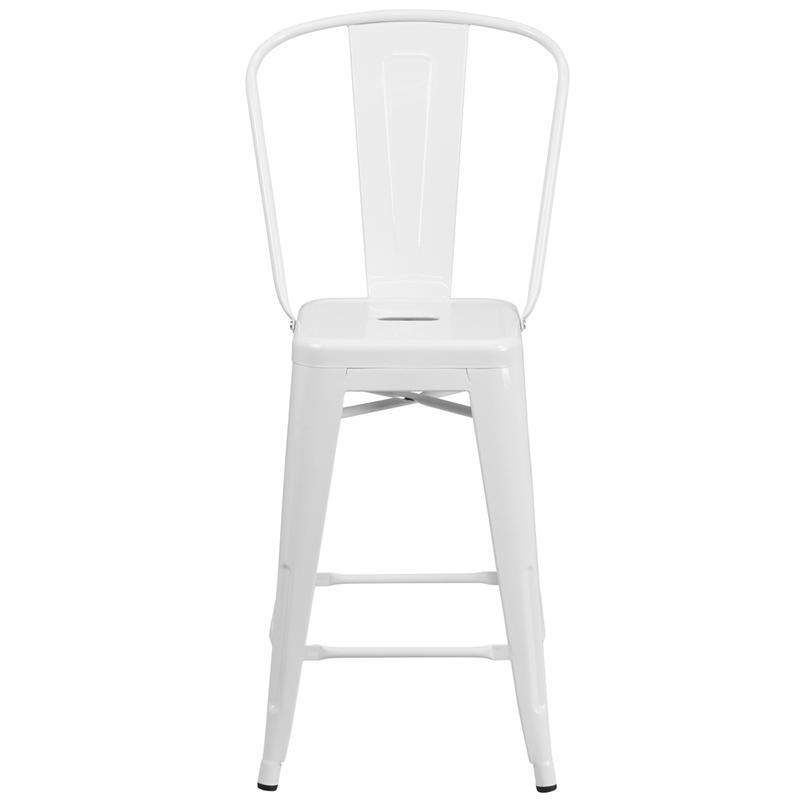 Commercial Grade 24" High White Metal Indoor-Outdoor Counter Height Stool With Removable Back By Flash Furniture | Dining Chairs | Modishstore - 4