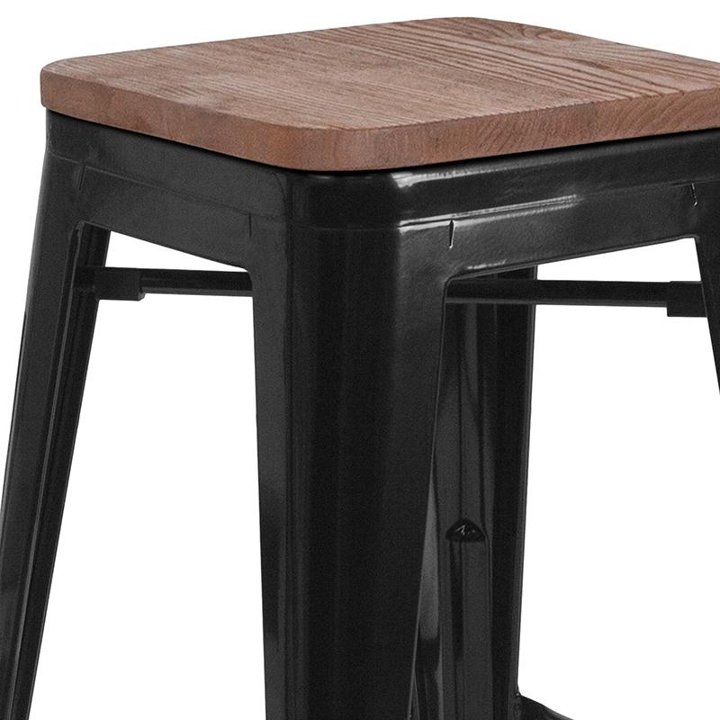 30" High Backless Black Metal Barstool With Square Wood Seat By Flash Furniture | Bar Stools | Modishstore - 2
