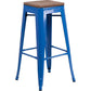 30" High Backless Blue Metal Barstool With Square Wood Seat By Flash Furniture | Bar Stools | Modishstore