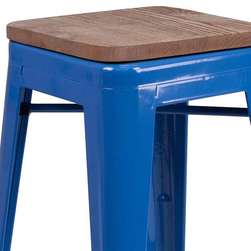 30" High Backless Blue Metal Barstool With Square Wood Seat By Flash Furniture | Bar Stools | Modishstore - 2
