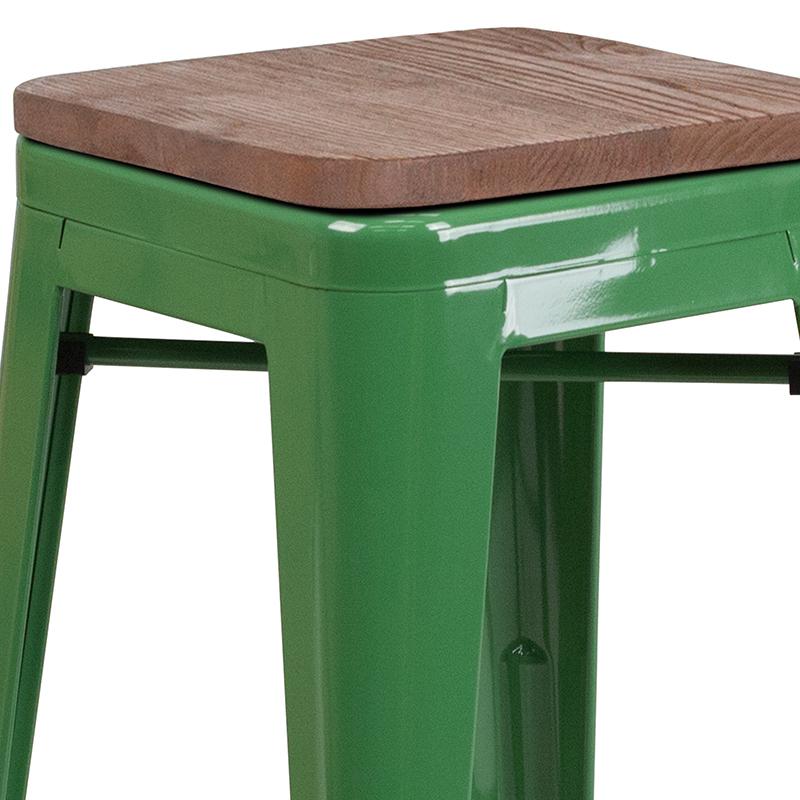 30" High Backless Green Metal Barstool With Square Wood Seat By Flash Furniture | Bar Stools | Modishstore - 2