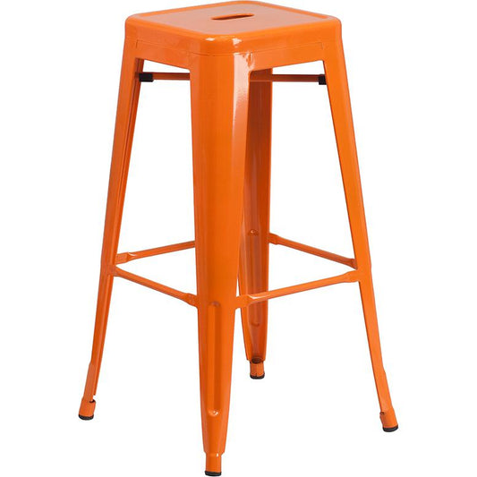 Commercial Grade 30" High Backless Orange Metal Indoor-Outdoor Barstool With Square Seat By Flash Furniture | Bar Stools | Modishstore