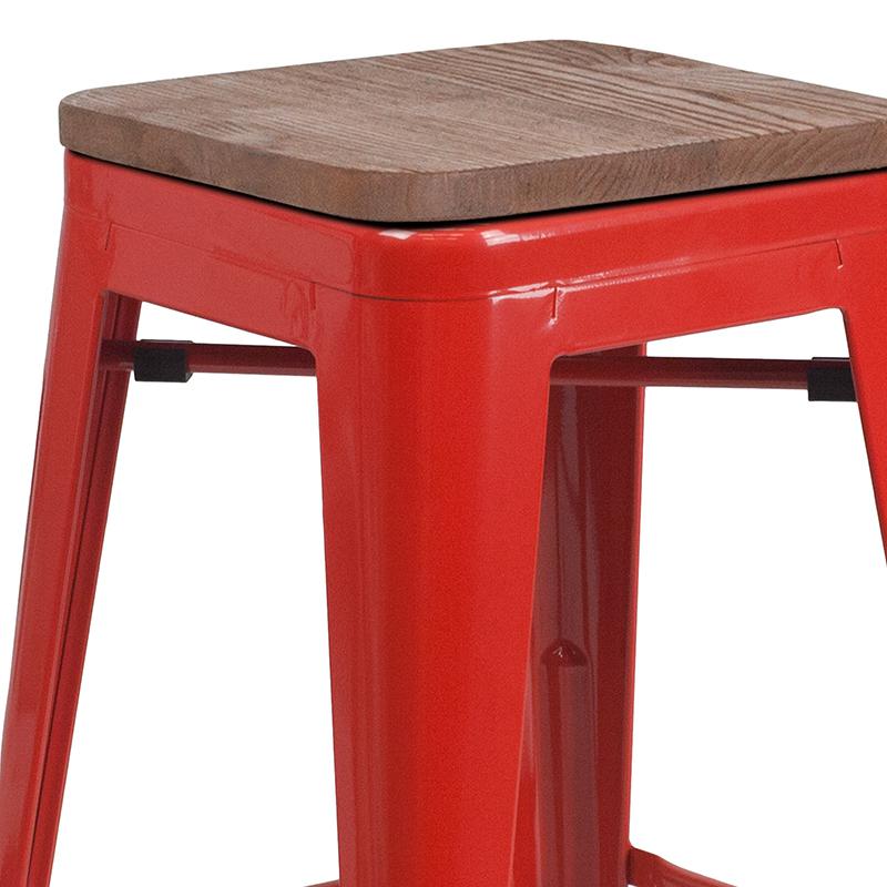 30" High Backless Red Metal Barstool With Square Wood Seat By Flash Furniture | Bar Stools | Modishstore - 2