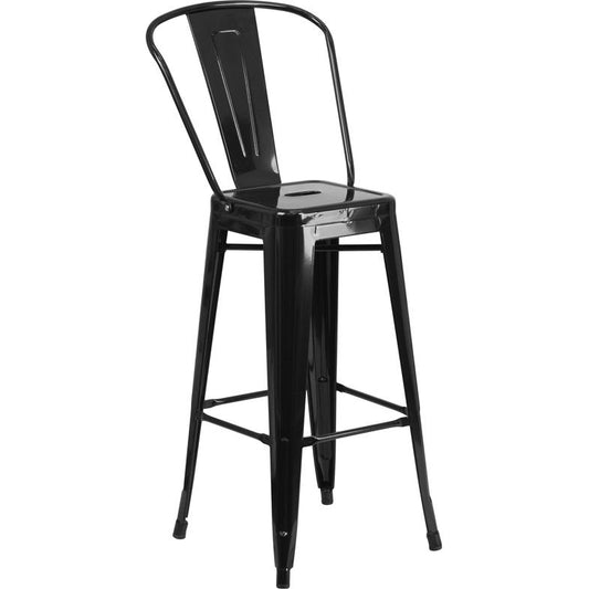 Commercial Grade 30" High Black Metal Indoor-Outdoor Barstool With Removable Back By Flash Furniture | Bar Stools | Modishstore