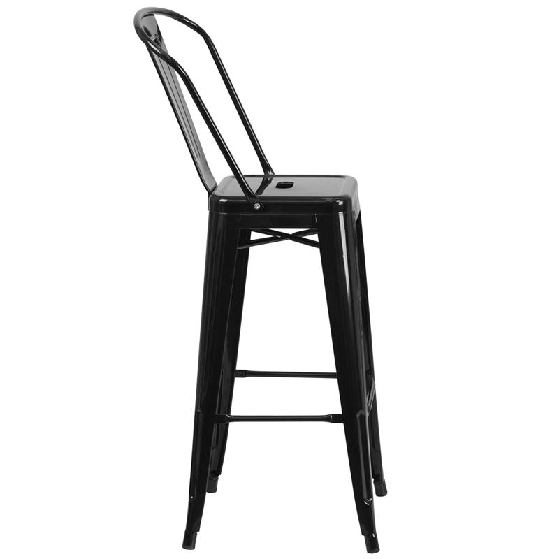 Commercial Grade 30" High Black Metal Indoor-Outdoor Barstool With Removable Back By Flash Furniture | Bar Stools | Modishstore - 2